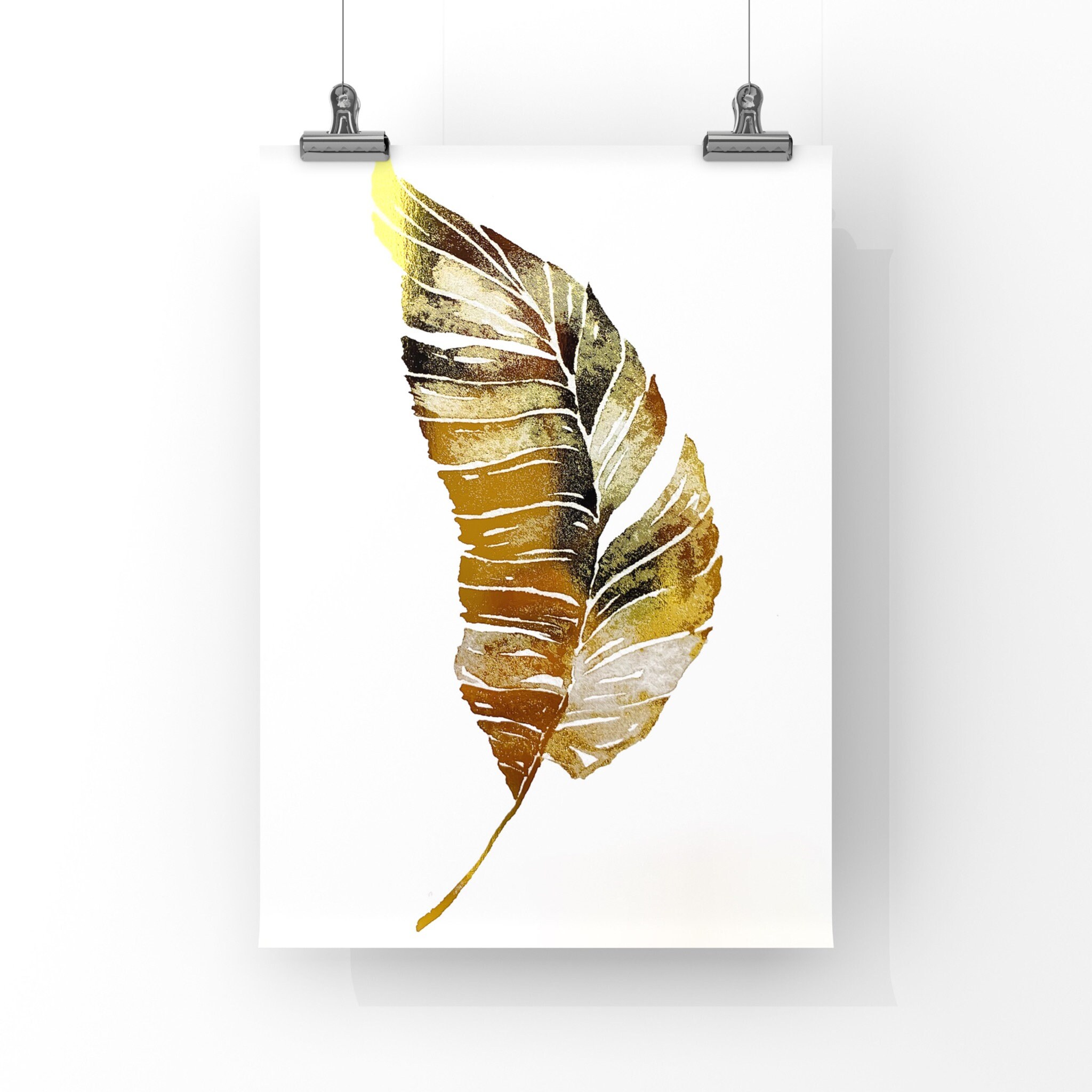 Gold Foil Leaf Print Nature Wall Art Home Decor Modern Wall Etsy