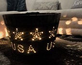 Half Barrel Luminary with Lid and Inside Storage