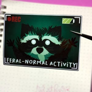 Feral-Normal (Paranormal) Activity Silly, Horror Movie, Raccoon Sticker