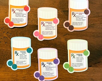 BiblioRX - Book Booktok/Bookstagram Lover, Genres, eReader Decal, Writer Gift Pill Stickers