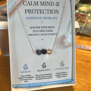 Calm Mind & Protection Necklace with Sodalite Black Onyx Clear Quartz, Healing Crystal Jewelry Gift for Women image 6