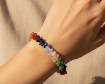 7-Chakra-Armband, Heilkristalle und -steine, Regenbogenstein-Armband für Damen, Rohstein-Armband, Chakra-Heilschmuck