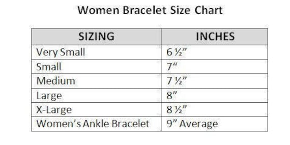 Ankle Bracelet Size Chart
