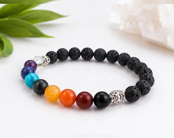 7 Chakra Bracelet, Oil Diffuser Bracelet, Lava Stone Jewelry, Spiritual Gifts, Chakra Cleanse, Holistic Healing, Rainbow Bracelet, Self Love