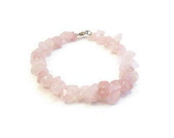Rose Quartz Bracelet, Raw Rose Quartz Crystal Healing Jewelry for Self Love & Heart Chakra Energy