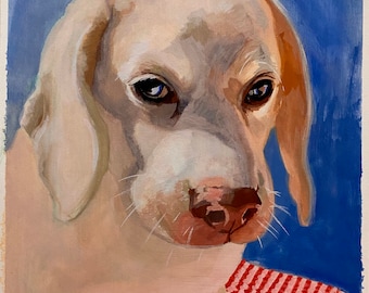Custom made Dog Portrait Gouache Painting