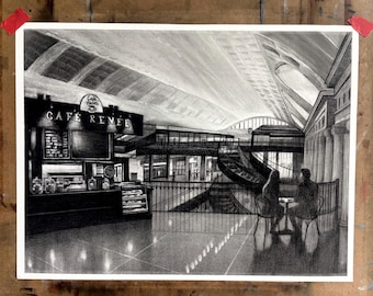 Custom made architectural charcoal drawing