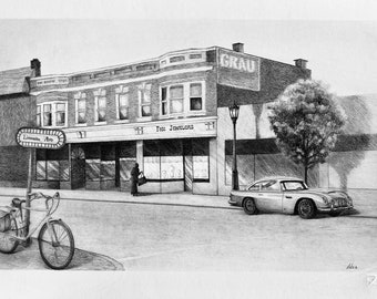 Custom made architectural charcoal drawing