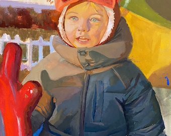 Retrato infantil personalizado, pintura gouache realista, 30 x 23 cm