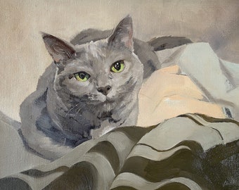 Retrato de perro y gato hecho a medida, pintura al óleo sobre lienzo