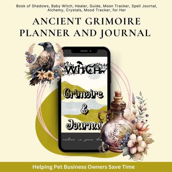 Ancient Grimoire Planner and Journal, Book of Shadows, Baby Witch, Healer, Guide, Moon Tracker, Spell Journal, Alchemy, Crystals, for Her