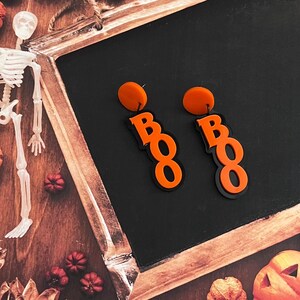 Halloween Statement Acrylic BOO Earrings
