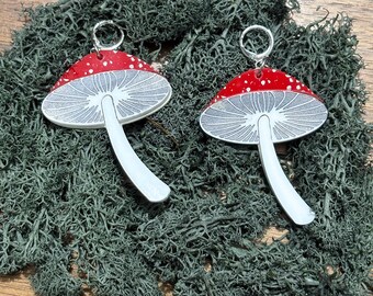 Large Acrylic Toadstool Earrings, Fairycore Mushroom Jewelry