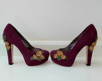 purple wedding shoes low heel uk