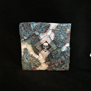 Gotische piratenschedel mixed media canvas - Origineel kunstwerk - Gotisch onder het zee meesterwerk - Pirates of the Caribbean