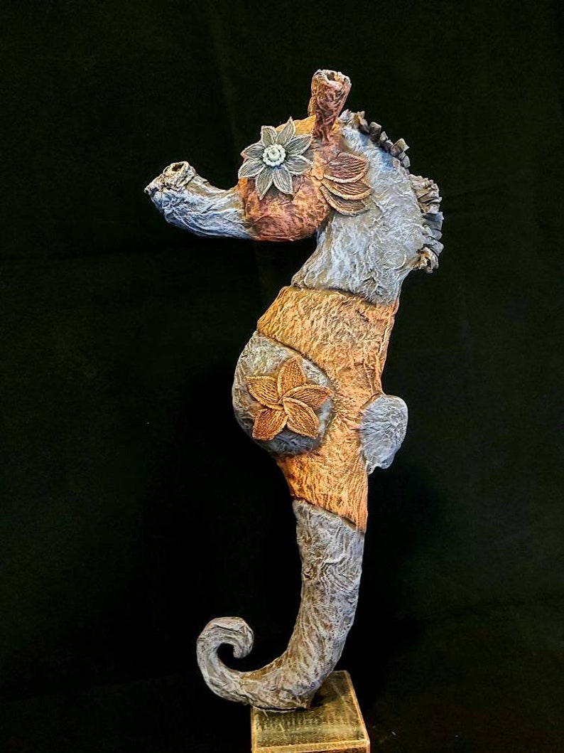 Under The Sea Seahorse Figurine Flower Sea horse Gothic Pink And Lilac Seahorse Sculpture