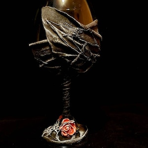 Decorative Gothic Balloon Wine Glass With Roses, Day Of The Dead Drinkware,