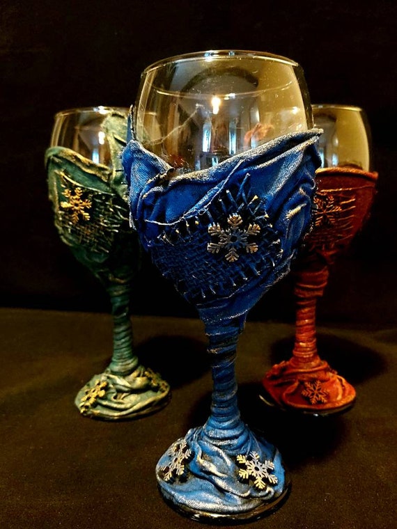 Decorative Gothic Wine Glass With Snowflakes Festive Etsy