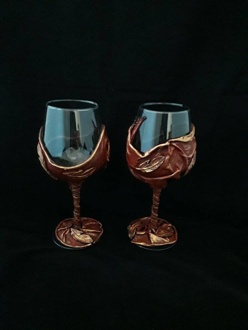 Decorative Red & Gold Large Wine Glass With Red and Gold Etsy