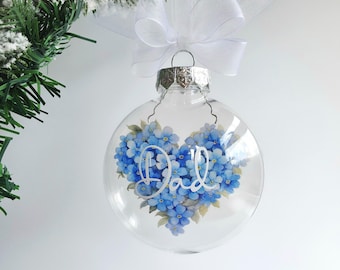 Personalised Memorial Bauble: Forget Me Not Ornament, Dad Christmas Keepsake, Family loss decoration, Alzheimer's awareness