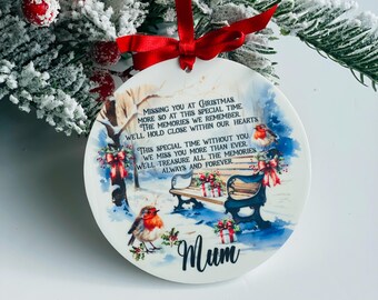 Christmas bauble for Mum, Dad, Loved one, Scenic memorial bauble, memorial poem bauble, personalised bauble, custom Christmas ornament