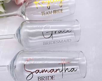 Personalised Foil Champagne Flute Decals: Wedding & Hen Party Decor, party favour, Bridesmaid proposal, custom stickers, wedding party names
