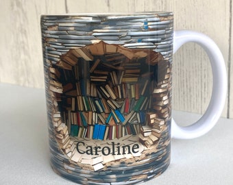 Personalised Book Lover Mug: Hidden Library Design, Custom Reader Gift, gift for bookworm, secret Santa gift, bookshelf mug
