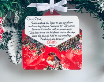 Christmas bauble for Dad, Letter to heaven, Memorial keepsake, Tree ornament, Personalised decoration, custom Christmas bauble,