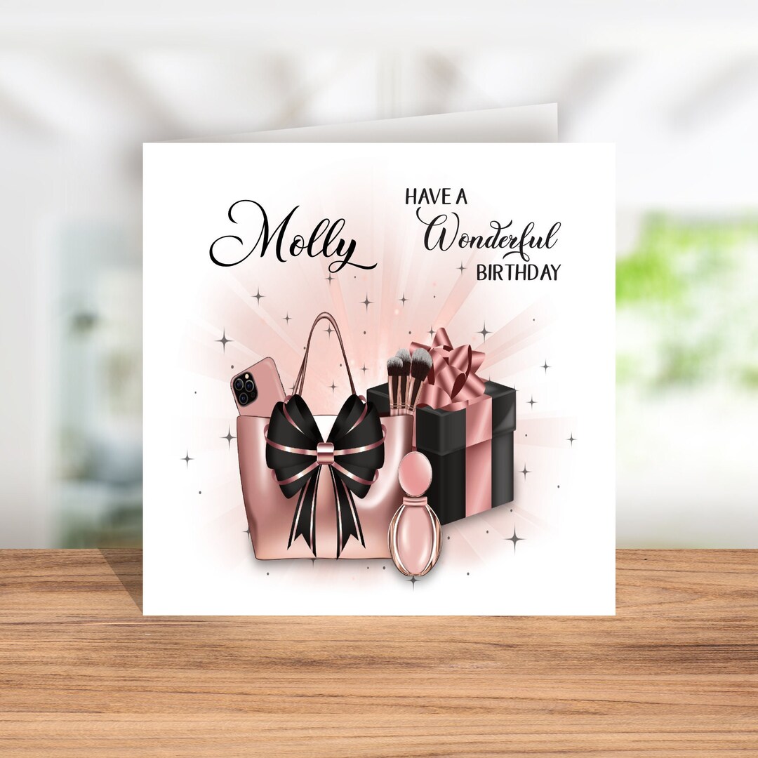 Personalized Birthday Card: Rose Gold Girlie Design - Etsy