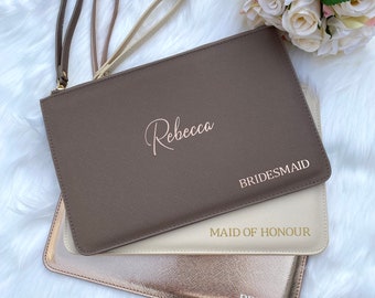 Personalised Bridesmaid Clutch: Saffiano Leather-Look Wedding Accessory, customised wedding bag, Maid of Honour gift, Bridesmaid proposal