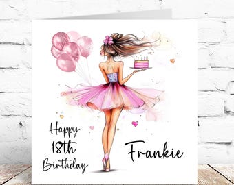Personalised 18th Birthday Card: Pink Water colour Balloons