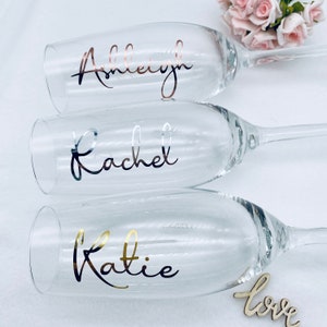 Champagne flute decals, Luxury foil stickers, Wedding decor, Bridesmaid gift, Hen party gift, DIY name stickers, birthday decor,