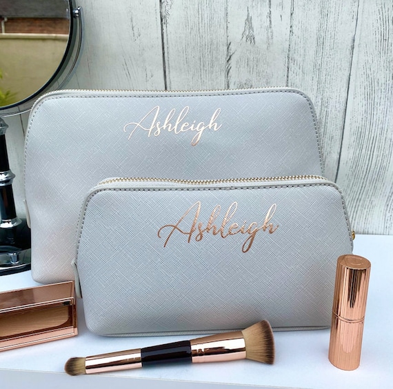 Cosmetic Bag Set Personalised Makeup Bags Grey Toiletry Bag Etsy UK