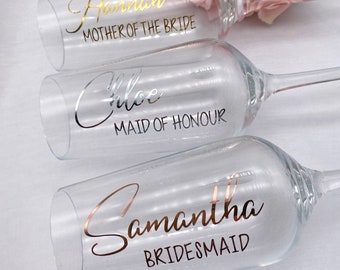 Personalised Foil Champagne Flute Decals: Wedding & Hen Party Decor, party favour, Bridesmaid proposal, custom stickers, wedding party names