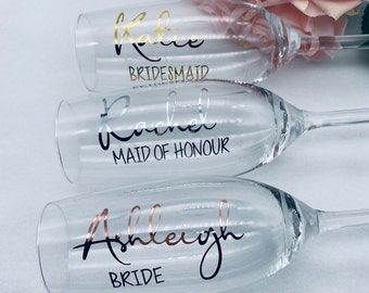 Personalised Foil Champagne Flute Decals: Wedding & Hen Party Decor, party favour, Bridesmaid proposal, custom stickers, wedding party names