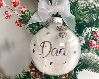 Memorial Christmas Bauble for Dad: Feather Filled Angel Ornament, Keepsake decoration, Christmas tree decoration, family loss bauble