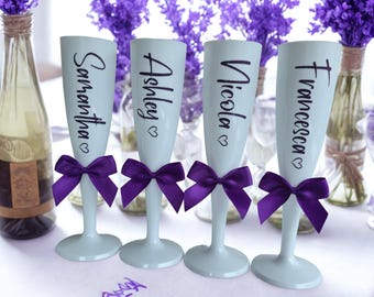 Personalised Shatterproof Champagne Flute, Purple Trim, Bow Detail, Celebration Favor