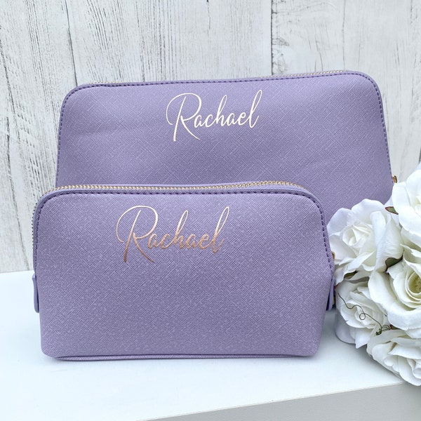 Cosmetic bag set, personalised makeup bag, Lilac toiletry bag, Bridesmaid gift, Bridesmaid proposal, personalised travel set, Bridesmaid bag