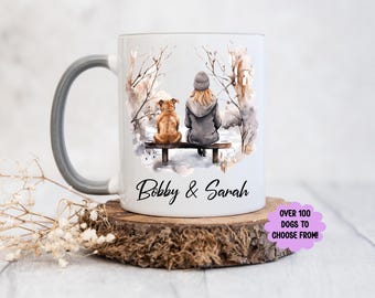Personalised Dog Breed Mug: Winter Scene, Custom Pet Gift, mug for dog owner, dog and owner mug, secret Santa gift, gift for dog lover