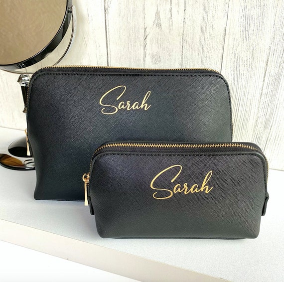 Personalised Black Cosmetic Bag Set: Customised Travel Toiletry Bag, Makeup bags set, Gift for her, Secret Santa gift, accessory bag