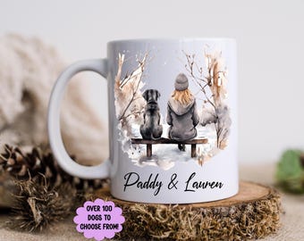 Personalised Dog Breed Mug: Winter Scene, Custom Pet Gift, mug for dog owner, dog and owner mug, secret Santa gift, gift for dog lover