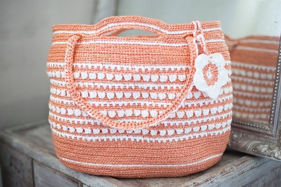 Picnic Orange Tote Large Bag Plarn Crochet Ecofriendly Handbag | Etsy