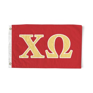 May include: A red flag with the Greek letters "ΧΩ" in gold with a white outline.
