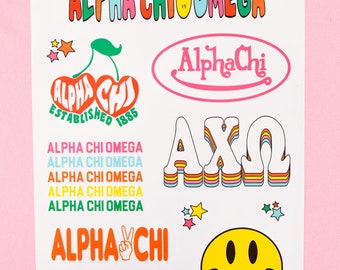 Alpha Chi Omega Sorority Rainbow Sticker Sheet / Sorority Gift / Dorm Room Decor / Big Little / Bid Day