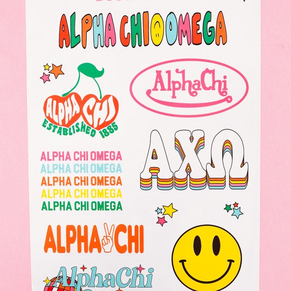 Alpha Chi Omega Sorority Rainbow Sticker Sheet / Sorority Gift / Dorm Room Decor / Big Little / Bid Day