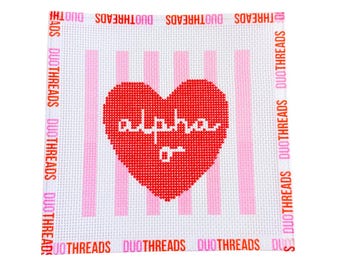 Alpha Omicron Pi Sorority Heart Needlepoint Canvas