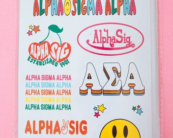 Alpha Sigma Alpha Sorority Rainbow Sticker Sheet / Sorority Gift / Dorm Room Decor / Big Little / Bid Day