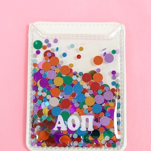 Monedero para teléfono con confeti de la hermandad Alpha Omicron Pi
