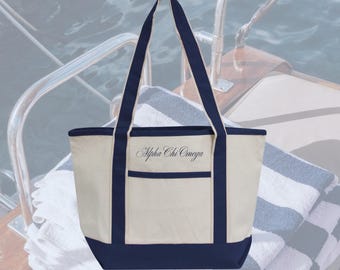 Alpha Chi Omega Sorority Dockside Embroidered Boat Tote Bag