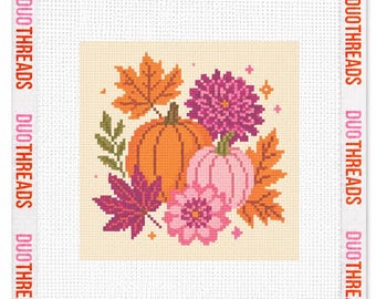 Pink & Orange Fall Floral Needlepoint Canvas